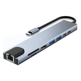 HDMI TV Adapter 8-in-1 USB-C Hub RJ45 Ethernet Port  TYPE-C PD Charger Card Reader Audio Video  - ZDZ87 2211-1