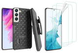 Belt Clip Case and 3 Pack Screen Protector Swivel Holster TPU Film Kickstand Cover Anti-Glare Fingerprint Works - ZDA86+3Z38