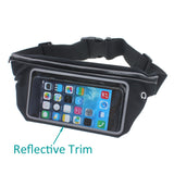 XL Waist Bag Sports Running Cover - Touch Screen Window - Reflective - Black - Fonus E49