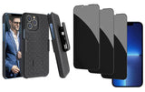Belt Clip Case and 3 Pack Privacy Screen Protector Swivel Holster Tempered Glass Kickstand Cover Anti-Peep Anti-Spy - ZDA12+3Z27