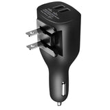 2-in-1 Car Home Charger Coiled USB Cable Micro-USB to USB-C Adapter Charger Cord Power Wire Black - ZDE96