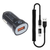 24W Fast Car Charger  Coiled USB Cable Micro-USB to USB-C Adapter Power Cord Wire  Quick Charge   - ZDK78 1880-1