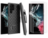 Belt Clip Case and 3 Pack Screen Protector Swivel Holster TPU Film Kickstand Cover Anti-Glare Fingerprint Works - ZDZ53+3Z34