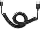 Coiled USB Cable Charger Cord Micro-USB to USB-C Adapter Power Wire Sync Black - ZDK81