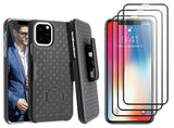 Belt Clip Case and 3 Pack Screen Protector Swivel Holster Tempered Glass Kickstand Cover 5D Touch Curved Edge - ZDM27+3R49