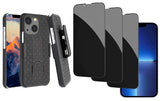 Belt Clip Case and 3 Pack Privacy Screen Protector Swivel Holster Tempered Glass Kickstand Cover Anti-Spy Anti-Peep - ZDA49+3Z26
