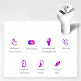Mono Bluetooth Earphone Wireless Earbud Car Charger Combo - White - L89