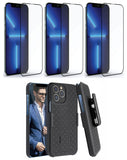 Belt Clip Case and 3 Pack Screen Protector Swivel Holster Tempered Glass Kickstand Cover 9H Hardness Anti-Glare - ZDA12+3Z32