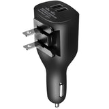 2-in-1 Car Home Charger 6ft Micro USB Cable Long Cord Travel Power Adapter Charging Wire Folding Prongs - ZDY09