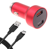 Car Charger 24W Fast 2-Port 6ft USB-C Cable DC Socket Power - ZDE14