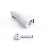 Mono Bluetooth Earphone Wireless Earbud Car Charger Combo - White - L89