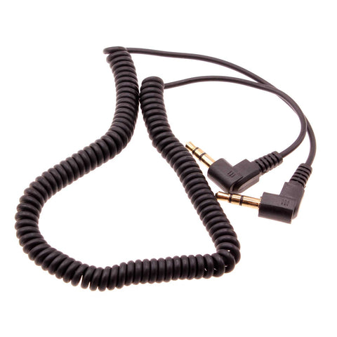 3.5mm Audio Cable Aux-in Car Stereo Speaker Cord - Right Angle - Coiled - Black - Fonus F95