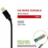 6ft USB-C Cable Charger Cord - Cotton Braided - Black - Fonus K96