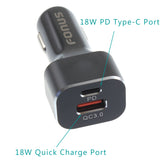 36W 2-Port USB Car Fast Charger Type-C PD Port - QC3.0 - Fonus S40