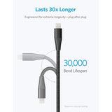 Fonus 6ft Long MFI Certified USB to Lightning Cable - Braided - Black - M39