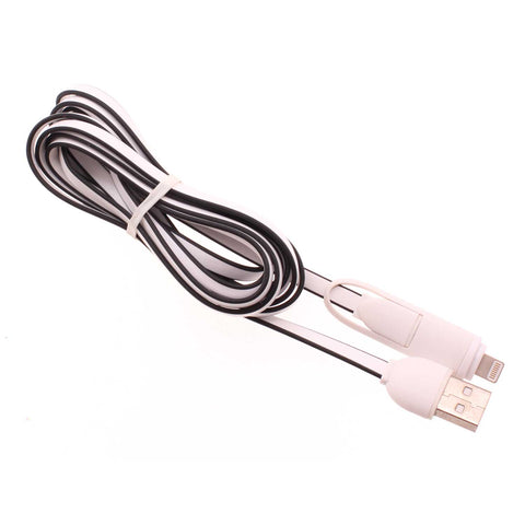 2-in1 6ft USB Cable Charger Cord - Flat - Black - Fonus F39