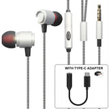Wired Headphones Hi-Fi Sound Earphones - USB-C Adapter - Silver - Fonus S49