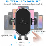 Car Wireless Charger Mount Dashboard Air Vent Holder Fast Charge Auto Sensor Dock - ZDE57