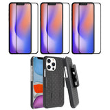 Belt Clip Case and 3 Pack Screen Protector Swivel Holster Tempered Glass Kickstand Cover 9H Hardness Anti-Glare - ZDA54+3Z31