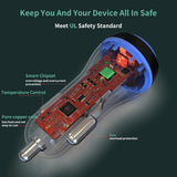 Car Charger 24W Fast 2-Port 6ft USB-C Cable DC Socket Power - ZDE15