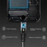 Fonus 6ft Long MFI Certified USB to Lightning Cable - Braided - Black - M39