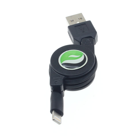 Retractable USB to Lightning Cable Charger Cord - Black - S41