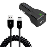 24W Fast USB Car Charger - Coiled USB-C Cable - QC3.0 - Fonus M14 975-1