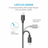 6ft Micro USB Cable Charger Cord - Braided - Gray - Fonus R39