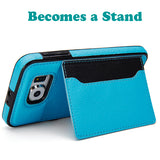 Leather Case Luxury Wallet Cover Credit Card ID Slot Stand - Aqua Blue - Selna N86