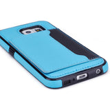 Leather Case Luxury Wallet Cover Credit Card ID Slot Stand - Aqua Blue - Selna N86