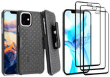 Belt Clip Case and 3 Pack Screen Protector Swivel Holster Tempered Glass Kickstand Cover Matte 3D - ZDM90+3R63