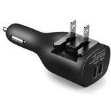 2-in-1 Car Home Charger Coiled USB Cable Micro-USB to USB-C Adapter Charger Cord Power Wire Black - ZDE96