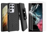 Belt Clip Case and 3 Pack Screen Protector Swivel Holster TPU Film Kickstand Cover Anti-Glare Fingerprint Works - ZDA85+3Z37