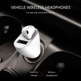 Mono Bluetooth Earphone Wireless Earbud Car Charger Combo - White - L89