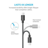 10ft USB-C Cable Charger Power Cord - Braided - Gray - Fonus R38