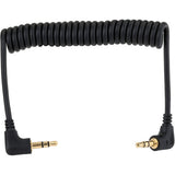 3.5mm Audio Cable Aux-in Car Stereo Speaker Cord - Right Angle - Coiled - Black - Fonus F95