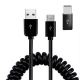 Coiled USB Cable Charger Cord Micro-USB to USB-C Adapter Power Wire Sync Black  - ZDK81 1881-1