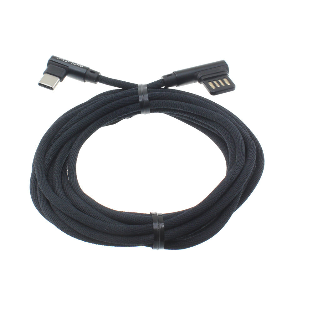 USB-A to USB-C Industrial Power Cable, 90 Degree, 10ft, Black