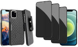 Belt Clip Case and 3 Pack Privacy Screen Protector Swivel Holster Tempered Glass Kickstand Cover Anti-Spy Anti-Peep - ZDD13+3G28