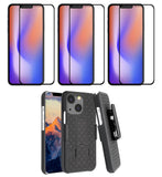 Belt Clip Case and 3 Pack Screen Protector Swivel Holster Tempered Glass Kickstand Cover 9H Hardness Anti-Glare - ZDA49+3Z31