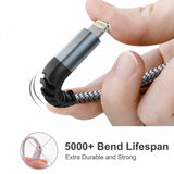 Fonus 6ft Long MFI Certified USB to Lightning Cable - Braided - Black - M39