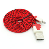 3ft Micro USB Cable Charger Cord - Flat - Braided - Red - Fonus J38