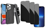 Belt Clip Case and 3 Pack Privacy Screen Protector Swivel Holster Tempered Glass Kickstand Cover Anti-Spy Anti-Peep - ZDA54+3Z26