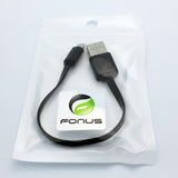 Short Micro USB Cable Charger Cord - Flat - Black - Fonus J81