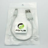 Short Micro USB Cable Charger Cord - Flat - White - Fonus B73