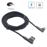 10ft USB-C Cable Charger Cord -90 Degree Right Angle - Braided - Black - Fonus R34