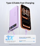 10000mAh Purple Power Bank 22.5W PD Fast Charge  Thinner Backup Battery Portable Charger Built-in Cable LED Display  - ZDXW245 2601-2