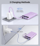 10000mAh Purple Power Bank 22.5W PD Fast Charge  Thinner Backup Battery Portable Charger Built-in Cable LED Display  - ZDXW245 2601-6
