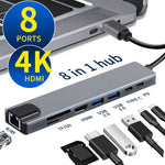 HDMI TV Adapter 8-in-1 USB-C Hub RJ45 Ethernet Port  TYPE-C PD Charger Card Reader Audio Video  - ZDZ87 2211-2