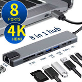 HDMI TV Adapter 8-in-1 USB-C Hub RJ45 Ethernet Port  TYPE-C PD Charger Card Reader Audio Video  - ZDZ87 2211-2